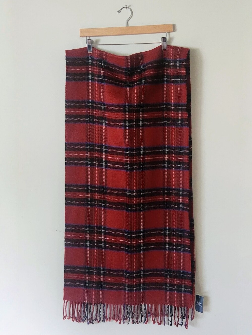 Abercrombie & Fitch Red & Black Plaid Fringe Blanket Scarf
